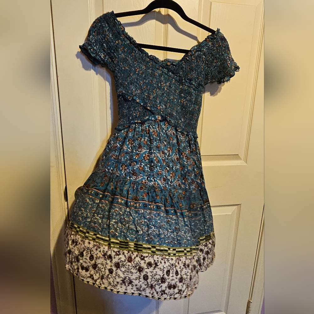 Cute Flowy Blue Short Prarie Dress